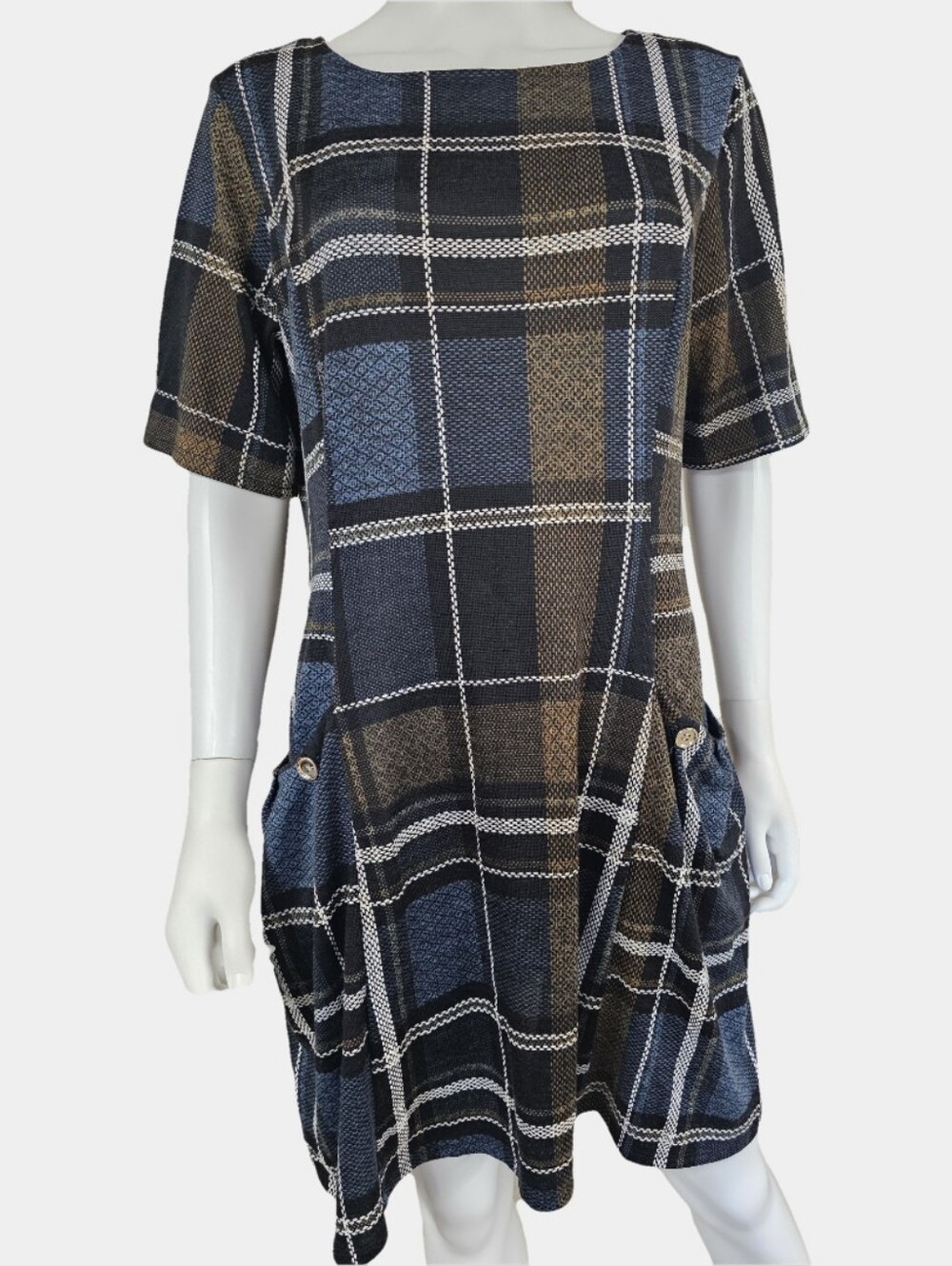 Kate And Lily Short Sleeve Plaid Shift Mini Dress Size 14 - Picture 2 of 10